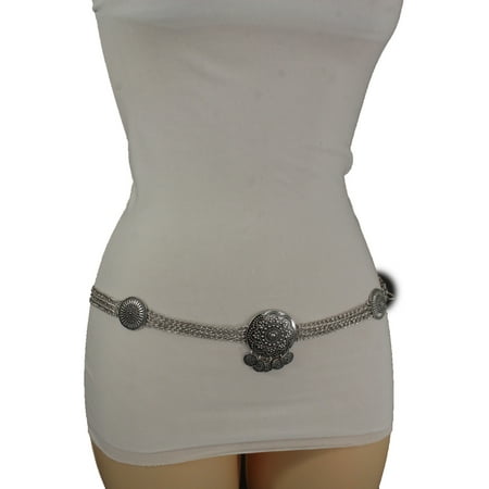 Belly Dance Dancing Tassel Belt - Women Ethnic Fashion Belt Silver Metal Chain Hip High Waist Belly Dancing XS S M