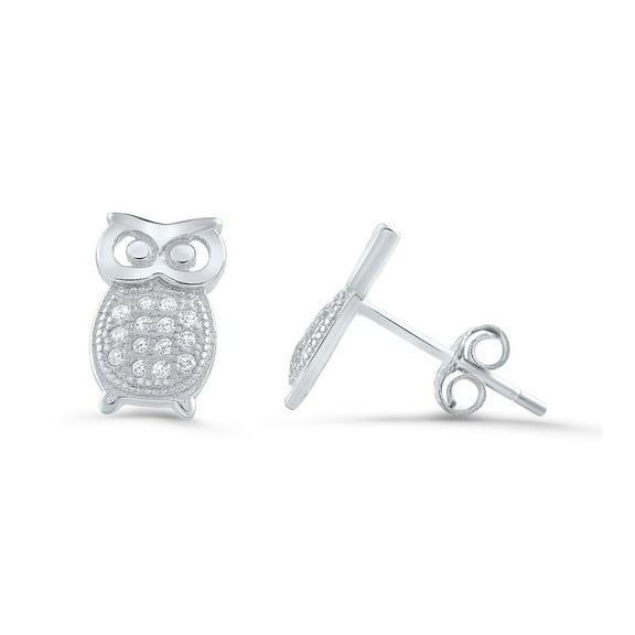 SilverCloseOut Sterling Silver Womens Cz Dainty Owl Stud Earrings - 10mm