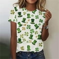 thumbnail image 2 of Xdegoge St Patrick's Day Tops Women Leprechaun Hat Clover Allover Print T-Shirt Short Sleeve Crewneck Tee Funny Irish Festival Shirt Summer Casual Holiday, 2 of 6