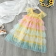 thumbnail image 6 of Girls Dresses Tulle Toddler Fly Sleeve Rainbow Tulle Ruffles Princess Dance Party Clothes Dress Casual Little Girl Dress for 1-2 Years, 6 of 7