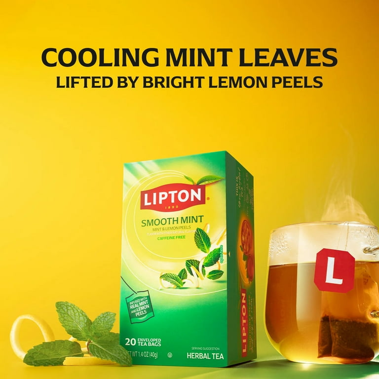 Lipton Smooth Mint Tea Bags, Fruit & Herbal Tea, Caffeine Free, 20
