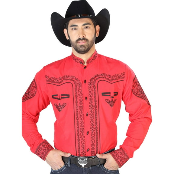 El Señor de los Cielos Charro Embroidery Shirt Red/Black 126689