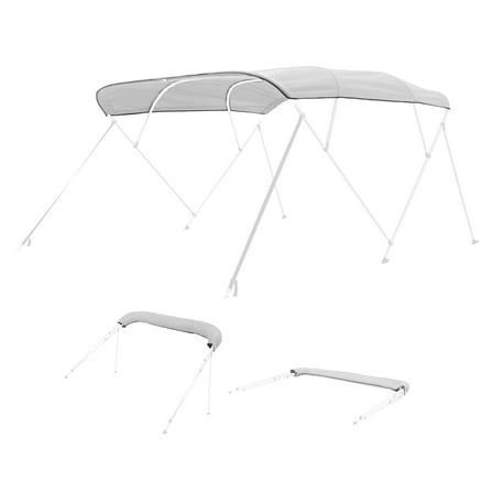 KFFKFF 4 Bow Boat Bimini Top, 600D Polyester Canopy, Water-Resistant and UV Protective Boat Awning with Storage Bag, Bimini Top Cover, 96"L x (91"-96")W, Light Grey (Frame Not Included)