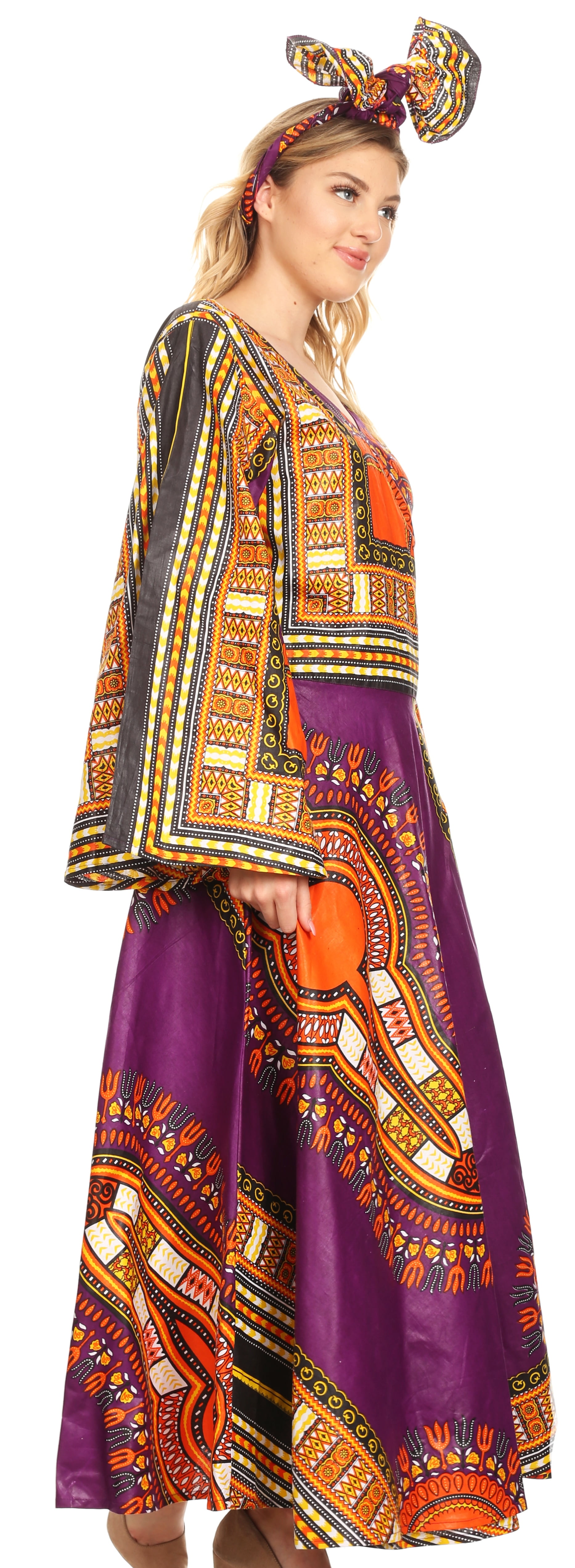A-line Swing Dress Formal Mocure African Dashiki Print Midi Dress - Long Sleeve, V-Neck, A-Line Swing Fit African Dresses For Women A-line Swing Dress Formal Mocure African Dashiki Print Midi Dress - Long Sleeve, V-Neck, A-Line Swing Fit African Dresses For Women