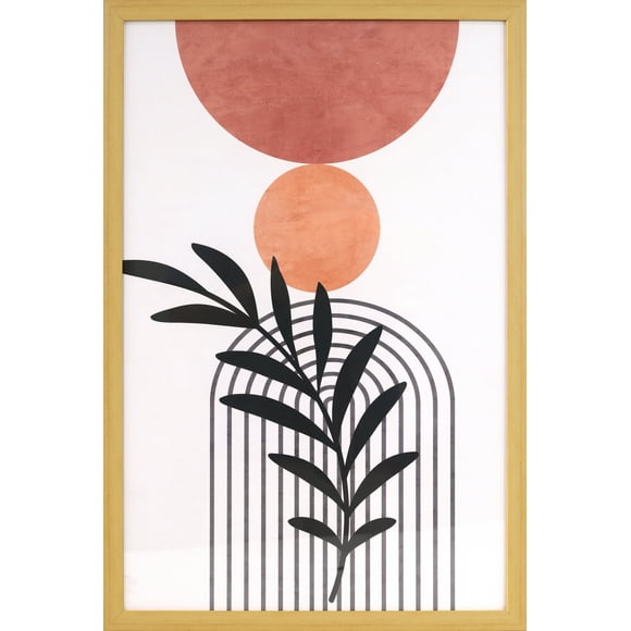 Art décoratif botanique et géométrique bohème encadré en bois naturel de 16 x 24 pouces