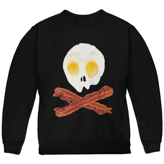 Eggs And Bacon Skull And Cross Bones Youth Sweatshirt Black YXL