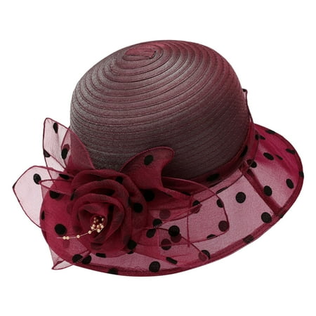 MSJUHEG organza hat Women Church Hats Unusual Kentucky Derby Hats Women Hats for Church Womens Dressy Hats Fancy Hats for Women Luxury Kentucky Derby Hats Organza Sun Hat Red One Size