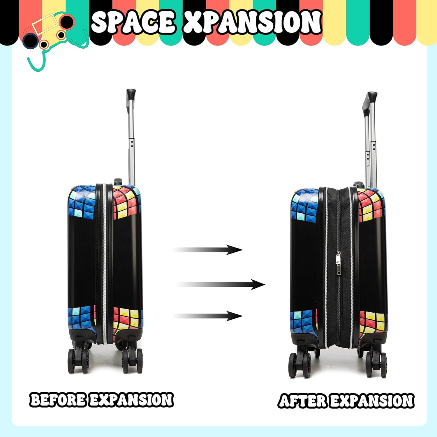 Kids Carry on Luggage Sets Hardshell Suitcases for Boys with Wheels Rolling Suitcase with Duffle Bag for Travel Neck Pillow