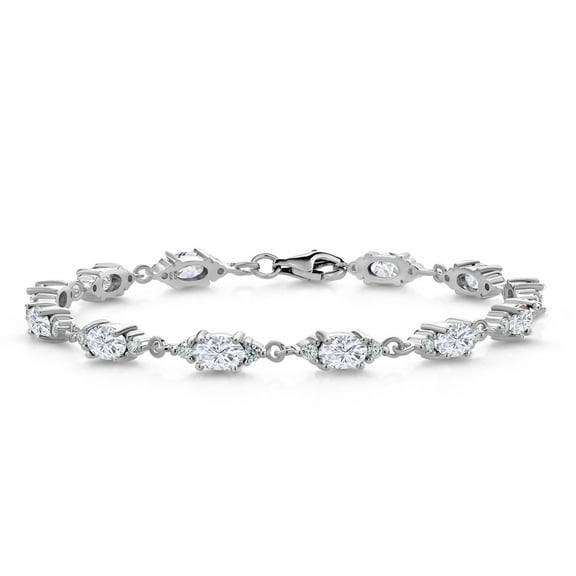 Gem Stone King 925 Sterling Silver White Moissanite Tennis Bracelet for Women (6.91 Cttw, Oval 6X4MM, 6.5 inch)
