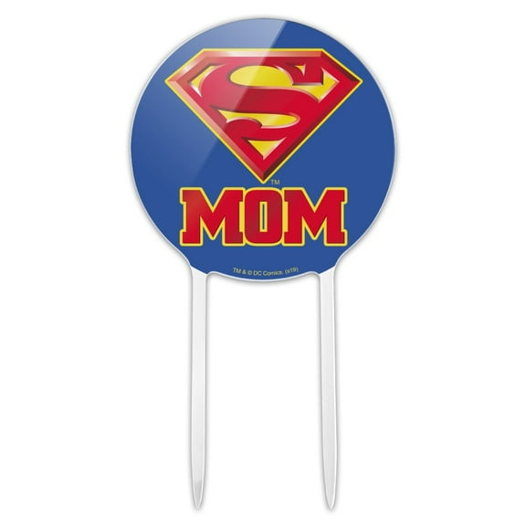 Acrylic Superman Super Mom Shield Logo Cake Topper Party Decoration for Wedding Anniversary Birthday Graduation