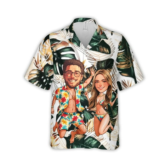 HOMYGIFTS Custom Face Couple Hawaiian Shirt – Personalized Tropical Beach Design for Couple