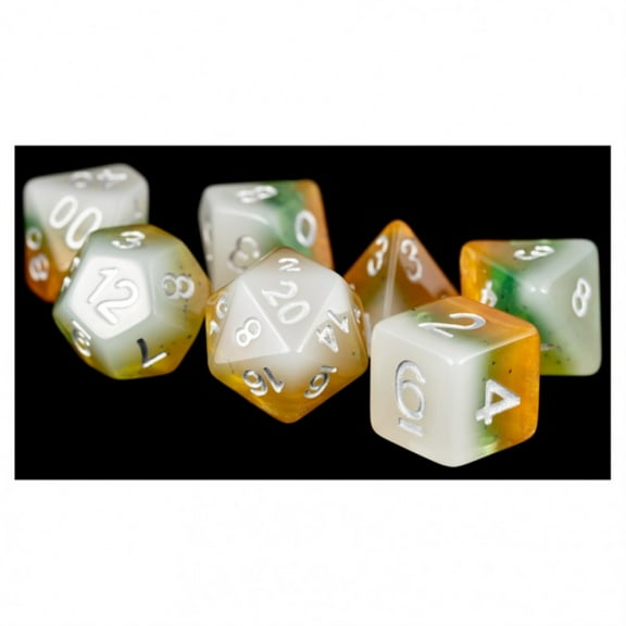 Metallic Dice Games LIC665 16 mm Fruit Polyhedral Dice Set, Kiwi & White - Set of 7