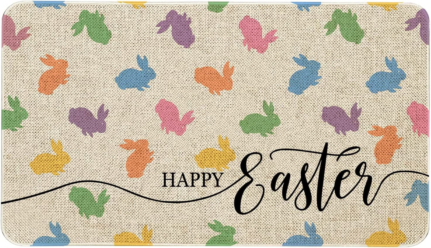 Mloabuc Happy Easter Door Mat Funny Text Indoor mat,Peeps Farmhouse