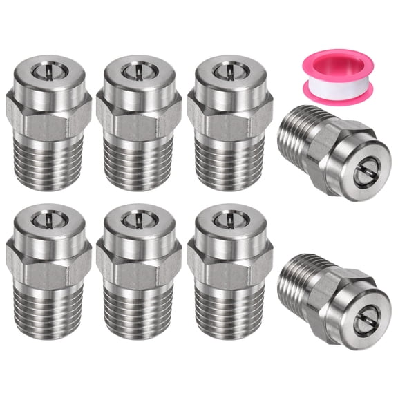 Uxcell 8 Pack Surface Clean Tips - 25 Degree 1/4" NPT Male Pressure Washer Nozzles, Stainless Steel with Sealing Tape ( 1.311mm Orifice )