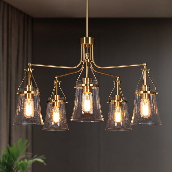 LNC Auisre 5-Light Polished Gold Glam Led Chandelier