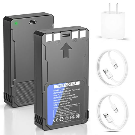 EBKK 2-Pack 6370mAh LIT-22 Rechargeable Batteries for Cellular Trail Camera Flex-S Flex-M Flex-Plus Flex-G36 LIT-22 Lithium Battery Packs with Type-c Cord and US-Plug