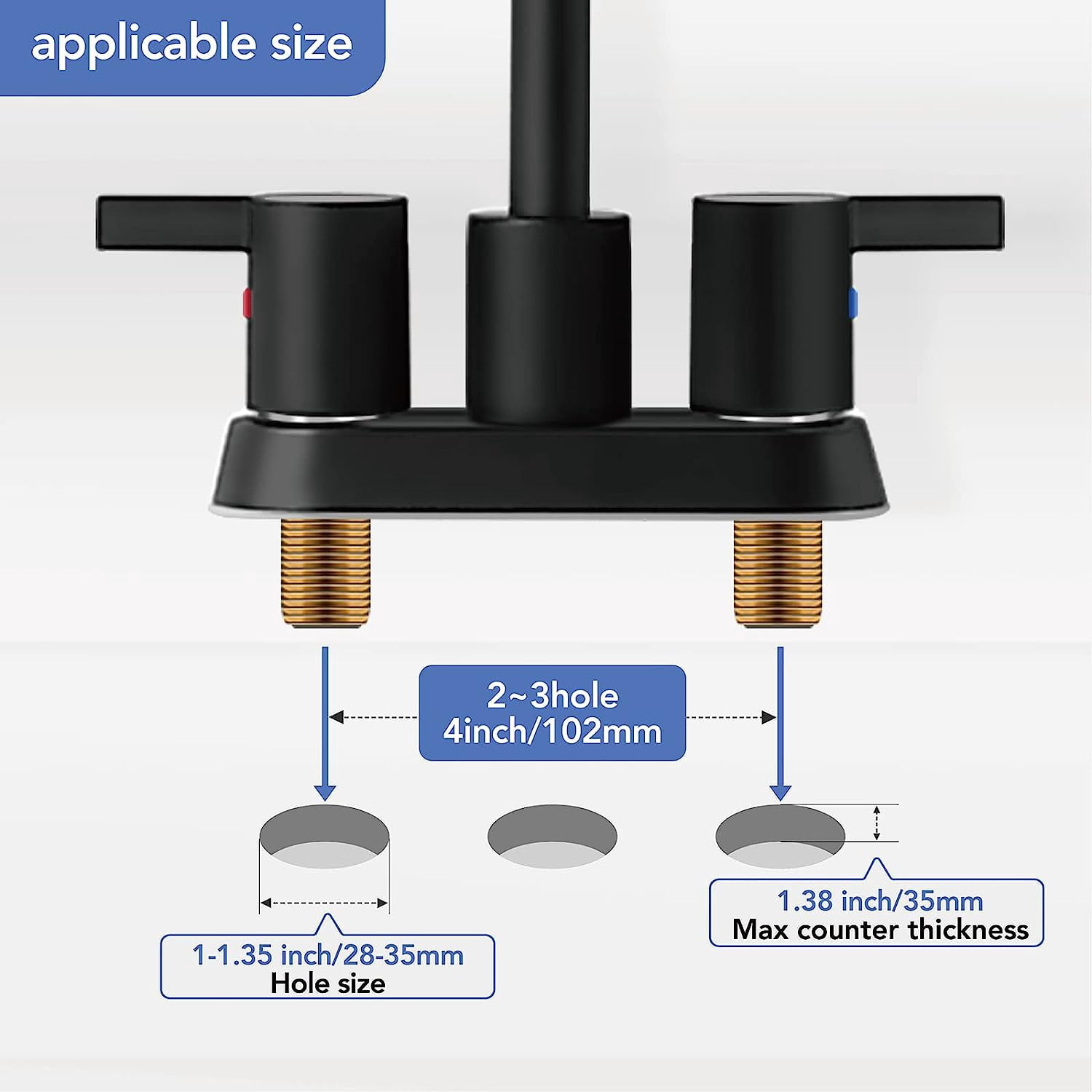 Zovajonia 4 Inch 2 Handle Centerset Matte Black Lead-Free Modern Bathroom Faucet , 360 Swivel Spout 2-3 Hole RV Bathroom Vanity Sink Faucet with Pop Up Drain and Water Supply Lines