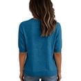 thumbnail image 3 of Garbnen Ribbed T Shirts for Women Knitted Scalloped Neck Short Sleeve Shirts Women Lightweight Spring Summer Fashion Basic Womens Crewneck Sweater Blue XL, 3 of 3