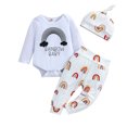 thumbnail image 1 of Baby Body Layette Set Onesies Para Niños Pequeños Recién Nacido Ropa De Manga Larga Otoño Invierno Niños Rainbow Romper Tops Pantalones Traje Con Sombrero Blanco Odeerbi LM103-9636, 1 of 9