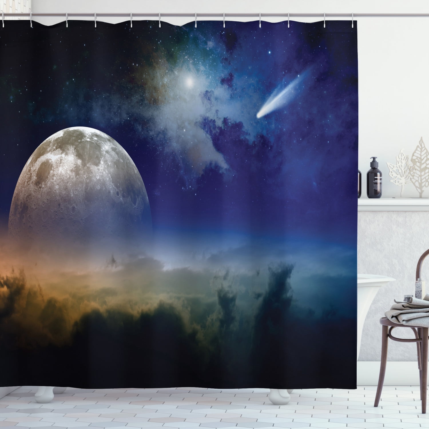 Details about   Outer Space Fantasy Meteor Rain Wooden Dock Sunlight Print Fabric Shower Curtain 