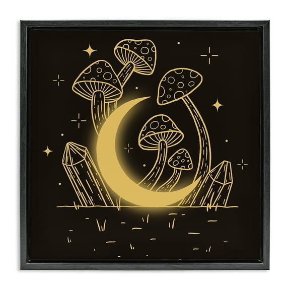 Stupell Industries Moon In The Shroom Plants & Flowers Painting Black Floater Framed Canvas Art Print Wall Art, 18 x 18