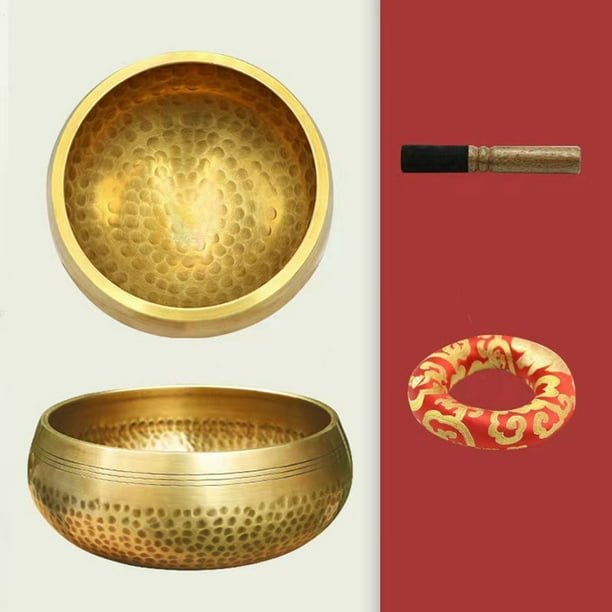Set de cuencos tibetanos con base de madera, mazo de madera para yoga, mindfulness, chakras y alivio del estrés. Incluye caja metálica, base de cuero y mazo de madera. Portátil, ideal para