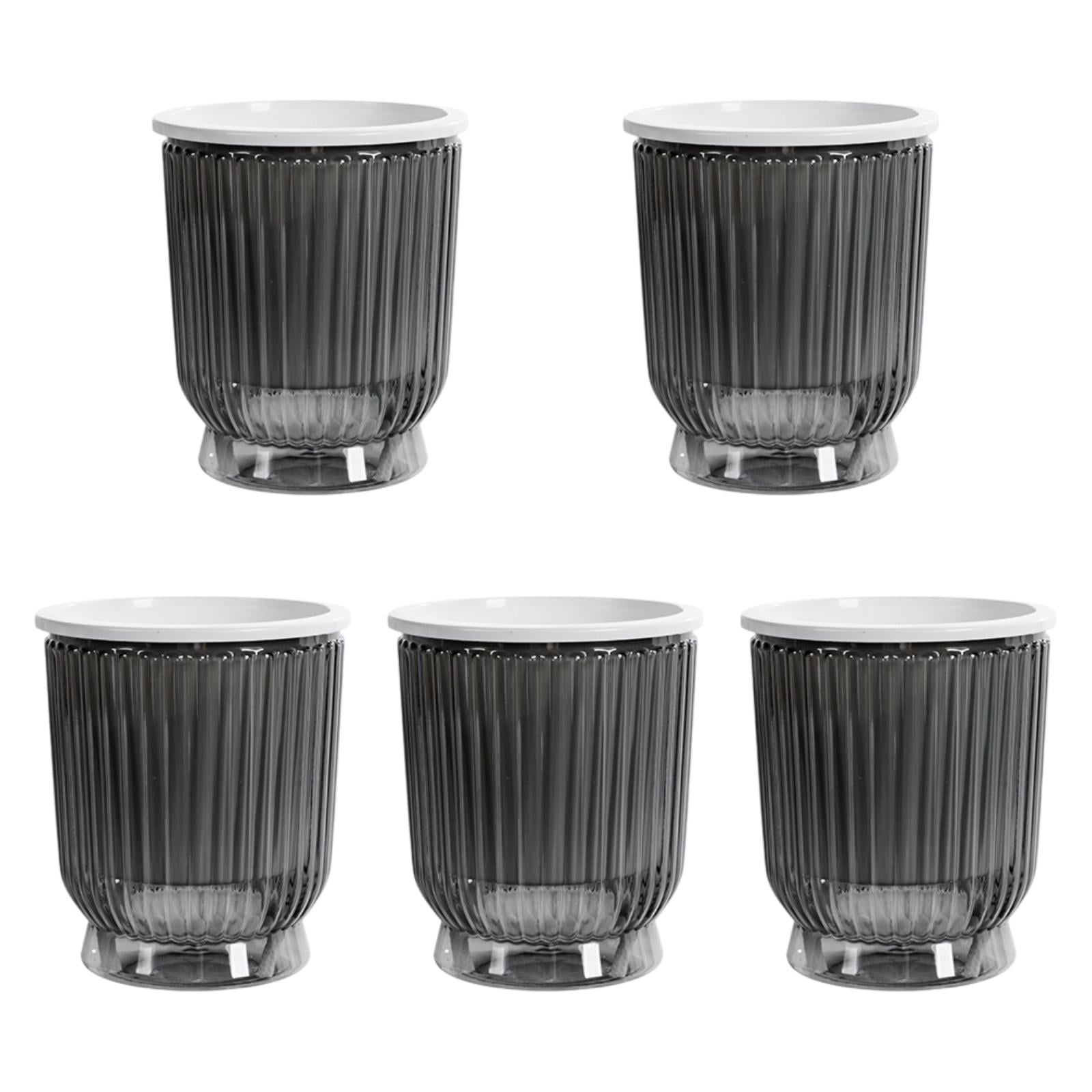koolsoo 5 Pieces Self Watering Plant Pots Flower Pots Modern Home Decor Gardening Planters Indoor Outdoor Plants for Restaurant Patio Clear Gray 10.8x12cm