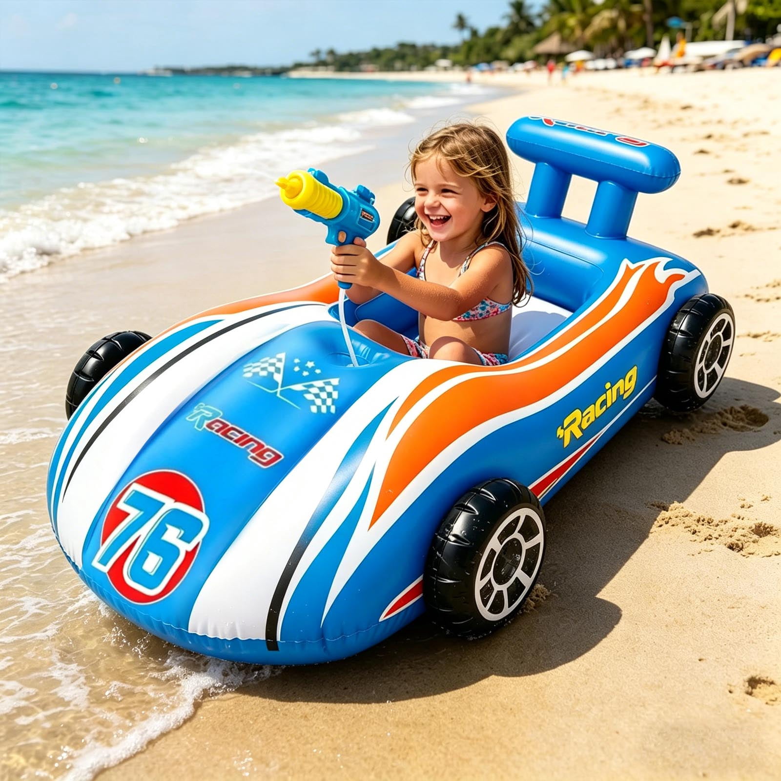 Kids Pool Floats with Water Gun, Pool Toys for Kids Ages 3-8, Inflatable Ride-on Toddler Pool Float Outdoor Summer Beach Water Toys for Boys and Girls