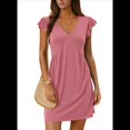 thumbnail image 1 of Vestido de Mujer con Escote en V Profundo, Plisado, Mangas de , Holgado, Rosa, Talla XXL, 1 of 6