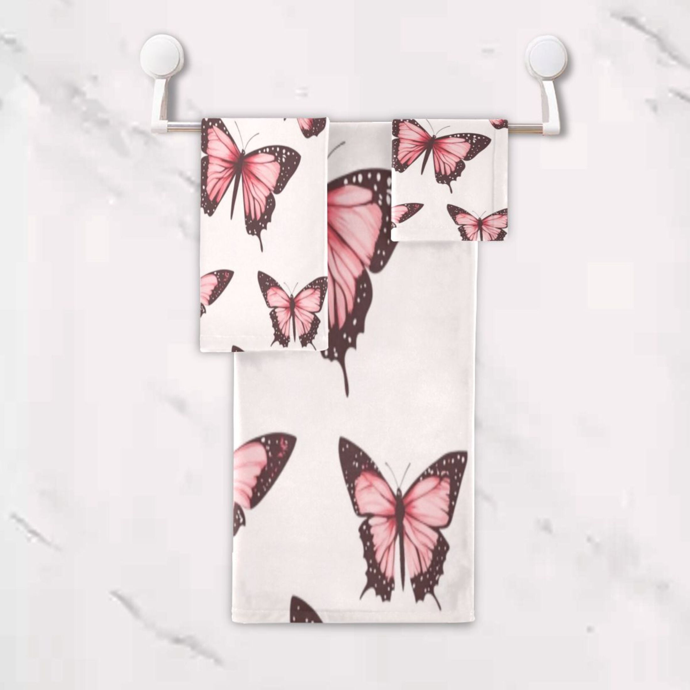 Three-Piece Towel Set Face Towel Towel Set Hand Towel Bath Towel Cotton Bath Towels Bath Towel Sets Hand Bath Towels Pretty Pink Cute Butterfly