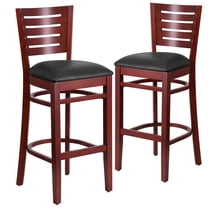 Flash Furniture 2 Pk. Darby Series Slat Back Mahogany Wood Restaurant Barstool - Black Vinyl Seat