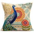 thumbnail image 2 of Juego de 4 fundas de almohada de pavo real, fundas de almohada cuadradas decorativas, funda de cojín de lino y algodón, 18.0 x 18.0 in (pavo real), 2 of 5