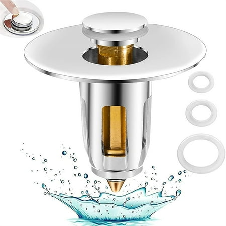 

Fancy 1Pc Universal Edition Bathroom Sink Stopper Bathtub Converter Sink Drain Strainer Plug No Overflow with Basket Hair Catcher Push Type Basin Pop-Up Drain Filter Silver