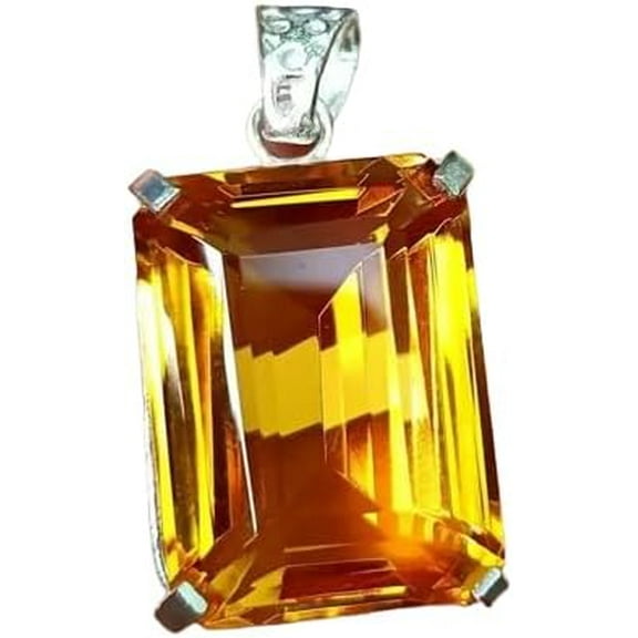 Natural Emerald Cut Yellow Citrine 94 Ct 925 Solid Sterling Silver Pendant Gem