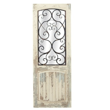 46 5 White And Black Distressed Finish Door Mirror With Scroll