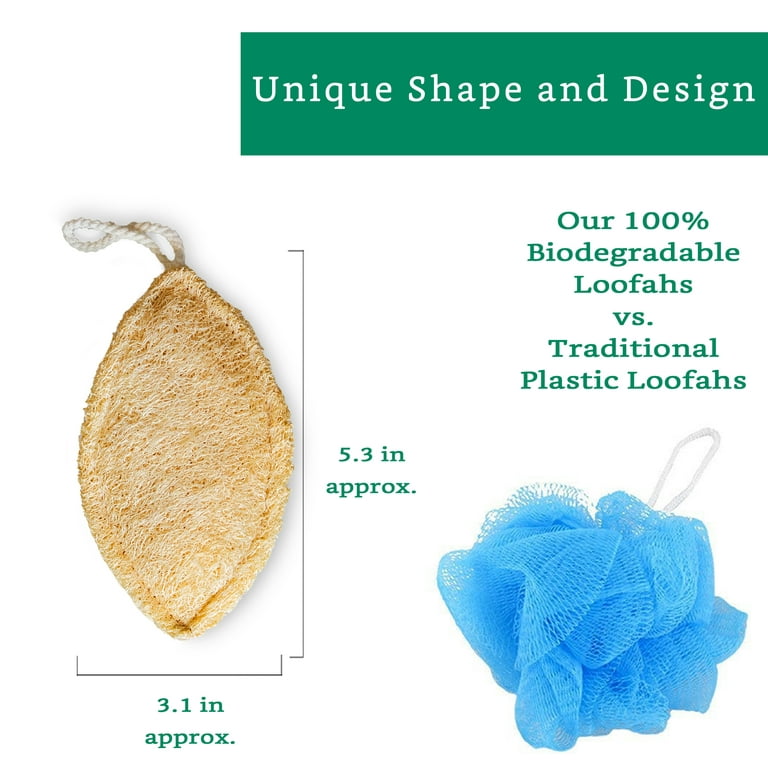Natural Loofah Exfoliating Sponge (4 Pack) + Natural Loofah Kitchen Sponge  (3 Pack) - Loofah Exfoliating Body Scrubber - Natural Sponges for Dishes 