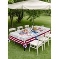 thumbnail image 3 of Outdoor Tablecloth with Umbrella Hole and Zipper, 4th of July Rectangle Table Cloth 60x102 Inch Waterproof Tablecloth, Red Blue Patriotic Flowers Star Stripes Wooden Picnic Table Cover for Patio, 3 of 7