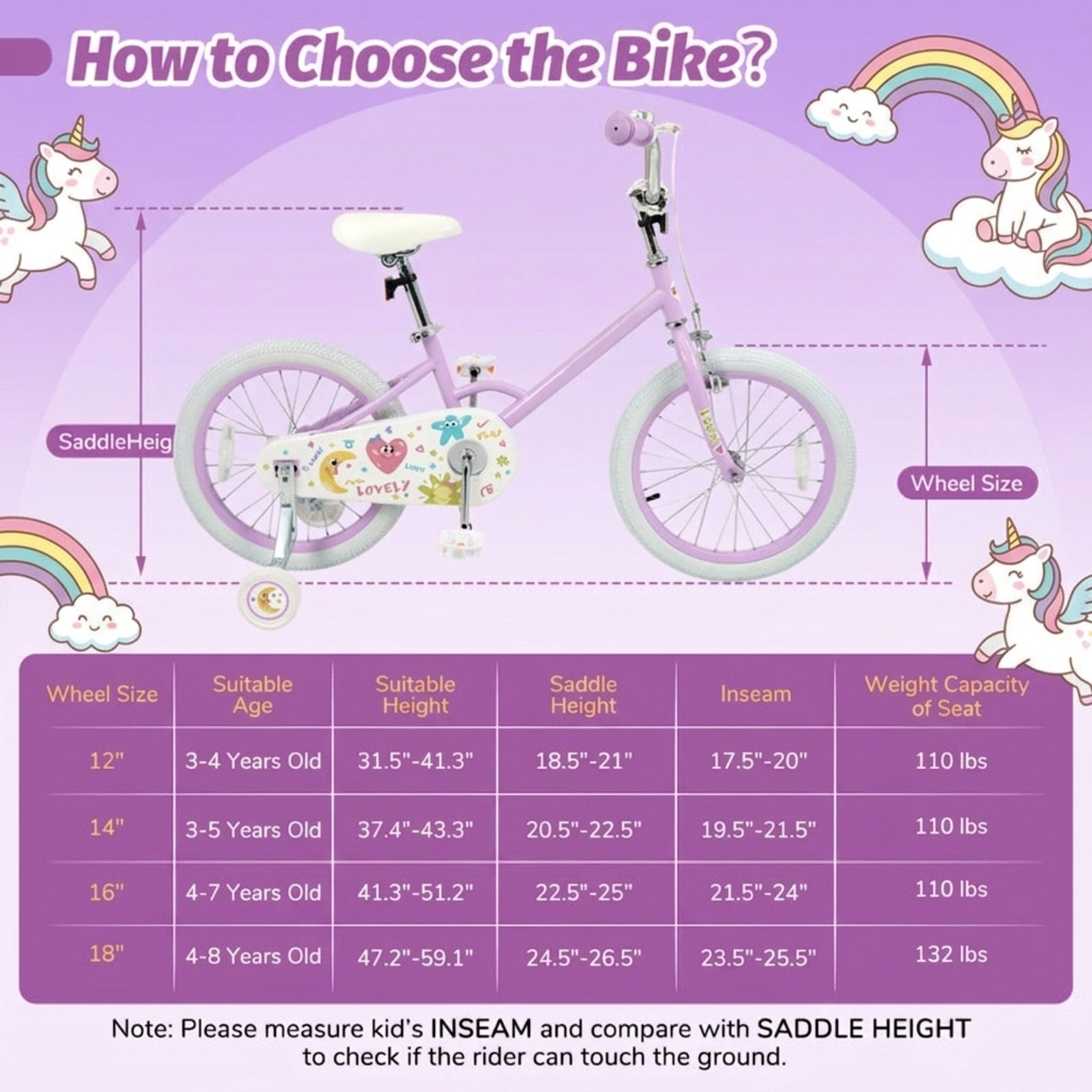 Redsmile Kids Bike 12 Inch with Adjustable Seat and Training Wheels for Boys Girls Ages 3-8, Stars & Moon Design Children Bicycle with Front Handbrake, Kids Bicycle 12in, Purple