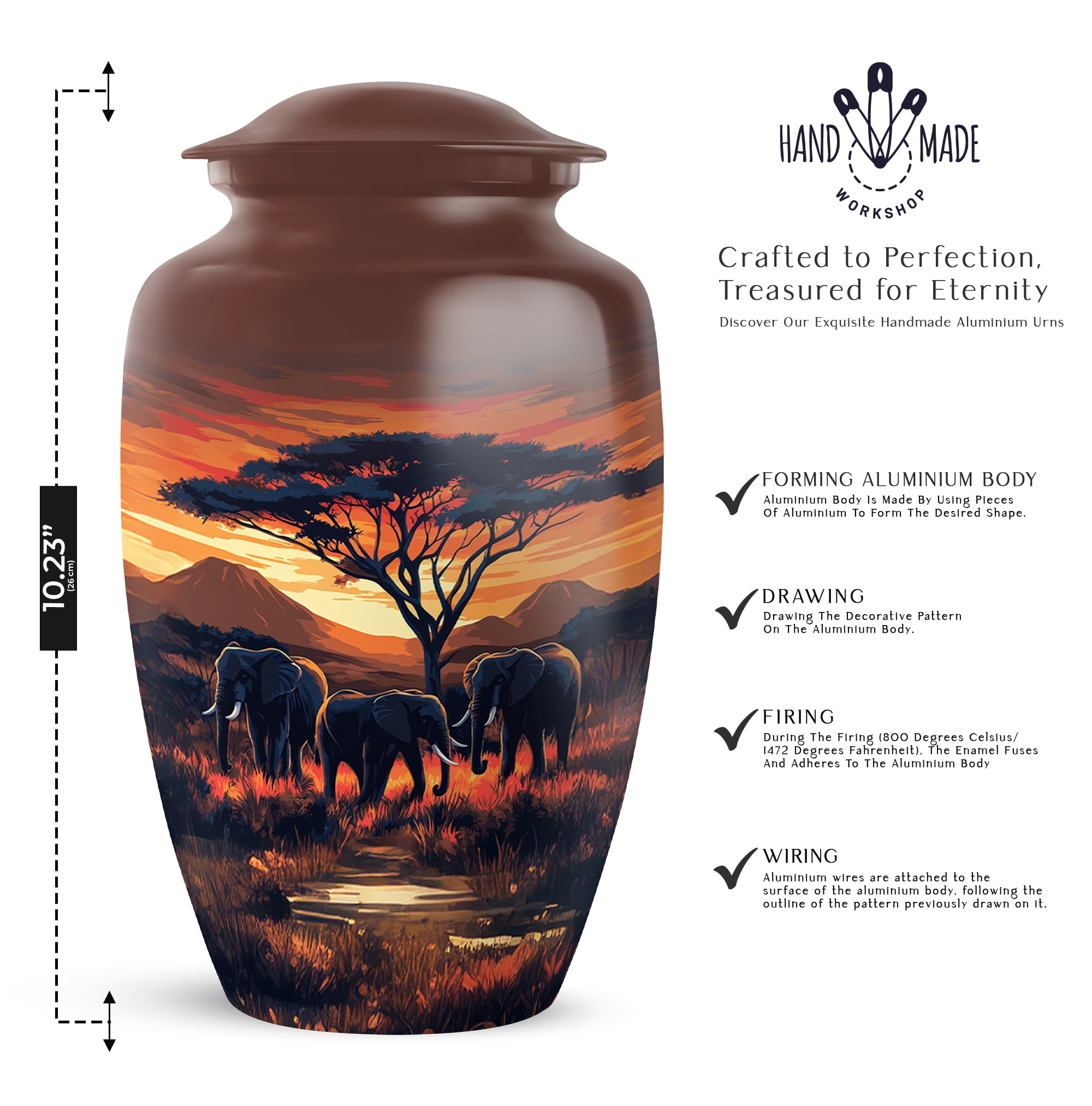 Yatskia Jungle Safari Elephant Large Memorial Urn for Adult Ashes Brother and Sister, Small Cremation Urns for Human Ashes Adult Women, (Classic 10 Inch and 3 Inch)