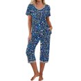thumbnail image 1 of Puntoco Pijamas para mujer Conjunto de pijama y pantalón de manga corta con cuello en V para mujer Pijamas casuales con bolsillos, 1 of 5