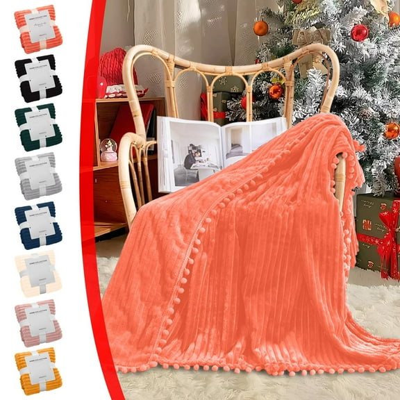 Clearance! Boovnll 59x79" Tassel Throw Blanket, Super Soft Warm Flannel Solid Color Thicken Blankets Microfiber Machine Washable for Bedroom Swimming Pool Sofa Floor Outdoor Camping Blanket