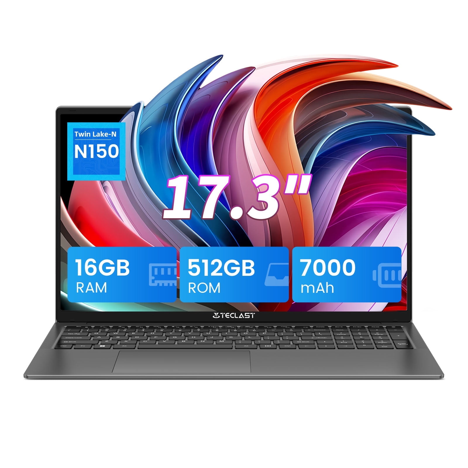 Windows 11 Laptop Computer 17.3 inch RGB Display Laptop, 16GB RAM 512GB SSD, Quad-Core Processor Intel N150 , 1600x900, Intel Graphics, Office 365, BT5.0