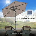 thumbnail image 4 of Sunrise Outdoor Patio 6.5' Solar LED Lighted Umbrella Market, 6 Aluminium ribs with Tilt and Crank Parasol Table Sunshade Umbrella (Taupe), 4 of 11
