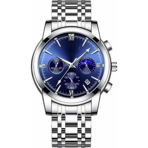 Watches for Men, Business Chronograph Mens Watch Analog Quartz 316L Stainless Steel 30M Luminous Date Moon Phase Casual Wrist Watch