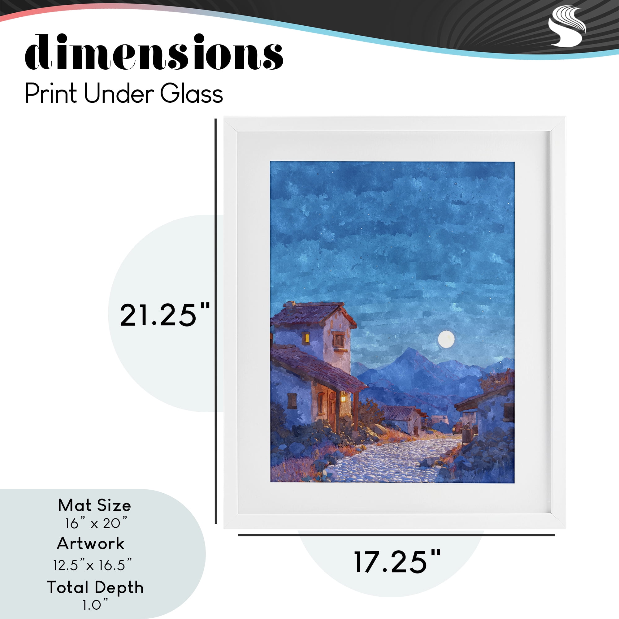 Moon over Quiet Town White Framed Print Under Glass, design by Ziwei Li