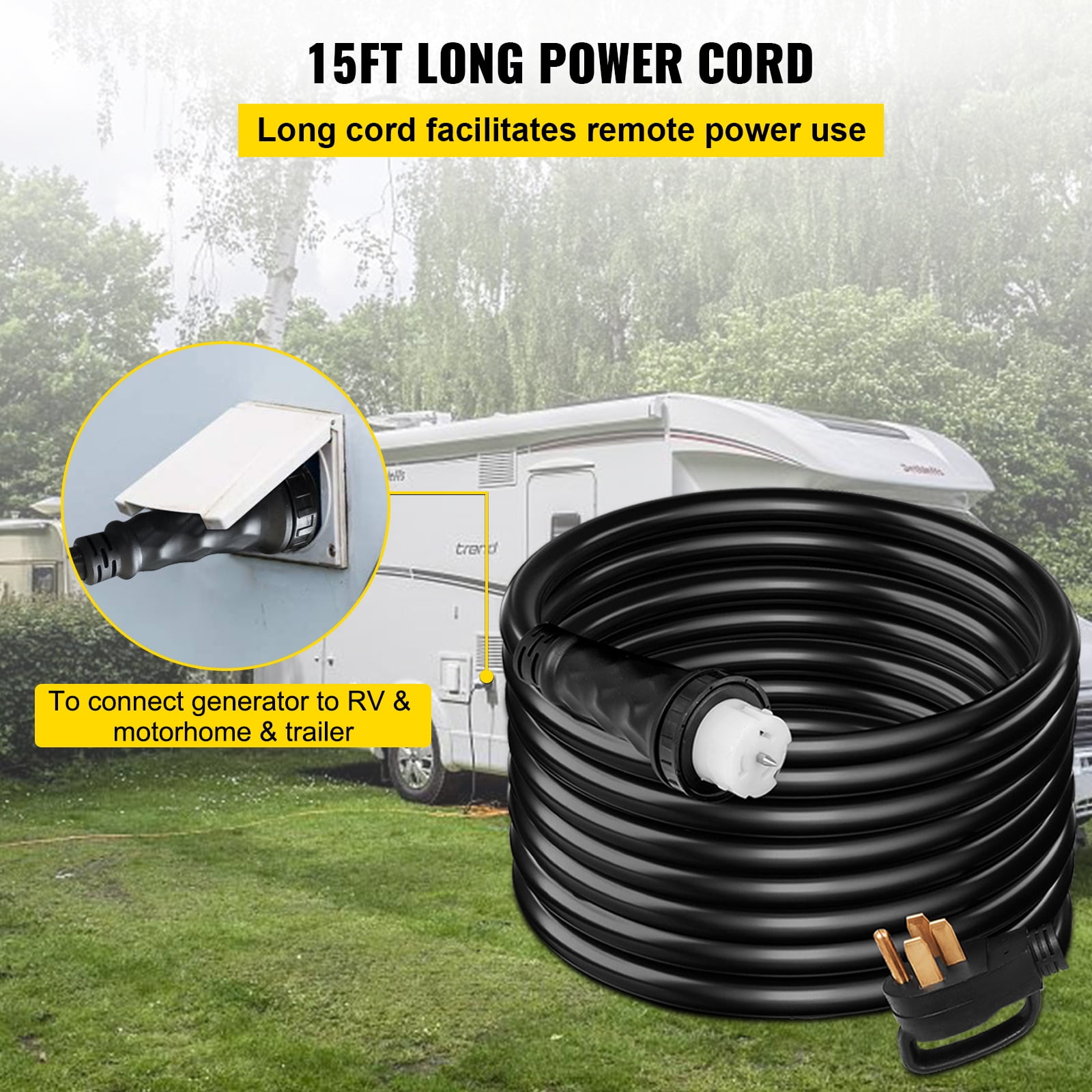 KFFKFF 15Ft 50 Amp Generator Extension Cord, STW 6/3 + 8/1 Durable Extension Cable for Generator, N14-50P & SS2-50R & CS6364 Power Cord with Twist Lock Connectors, 125V/250V