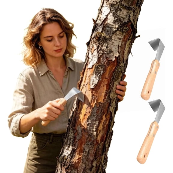 Bark Peeling Tool, Garden Debarking Tool, Stainless Steel Bark Spud with Comfortable Wooden Handle for Tree Maintenance (2 Pieces)