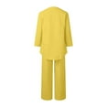 thumbnail image 7 of vigerkar Linen Two Piece Set Women Pants Casual Outfits Wide Leg Pants Long Sleeve Button Down Shirt Lounge Streetwear Sets Yellow, L, 7 of 7