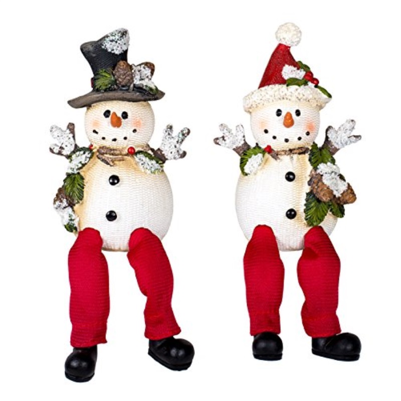 Frosted Winter Snowmen 7 Inch Resin Dangle Leg Shelf Sitter Figurines