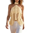 thumbnail image 1 of Wo-Fusoul Top for Women, Neck Sleeveless Ruffle Sheer Mesh Solid Color, Halter Vest, 1 of 4
